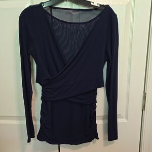 Elegant Navy Long Sleeve Wrap Top